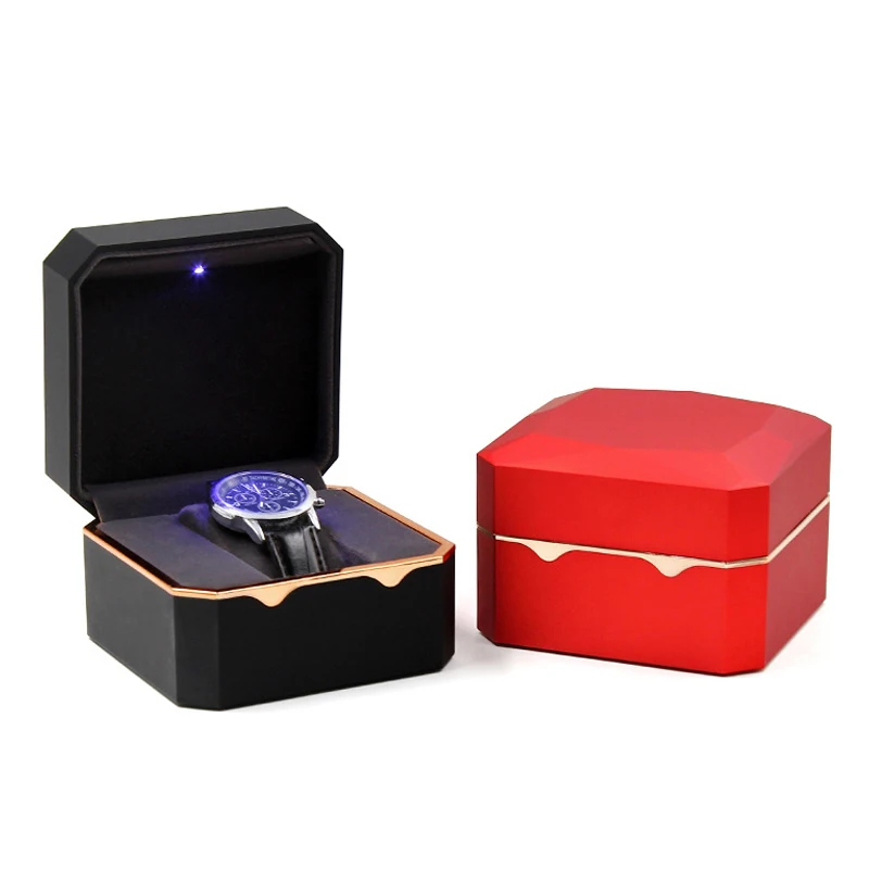 Luxury watch box Octagonal gold-rimmed watch box with light, high-end led watch storage box private customization