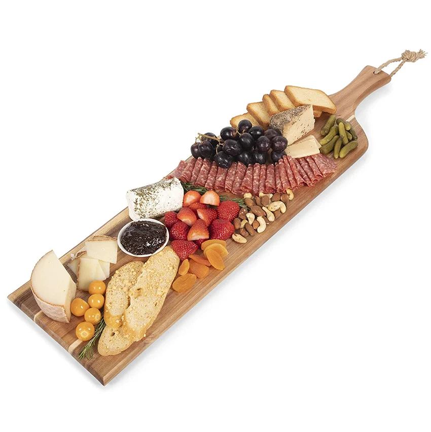 High Quality Acacia Charcuterie Board with Twine Rope Wood Cheese Board Serving Platter Laser Engraved Logo
