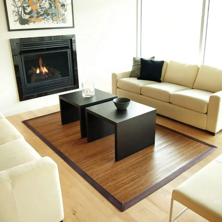 Eco-friendly Dark Tan Bamboo Floor Carpet Multifunctional Rectangle Design for Living Room