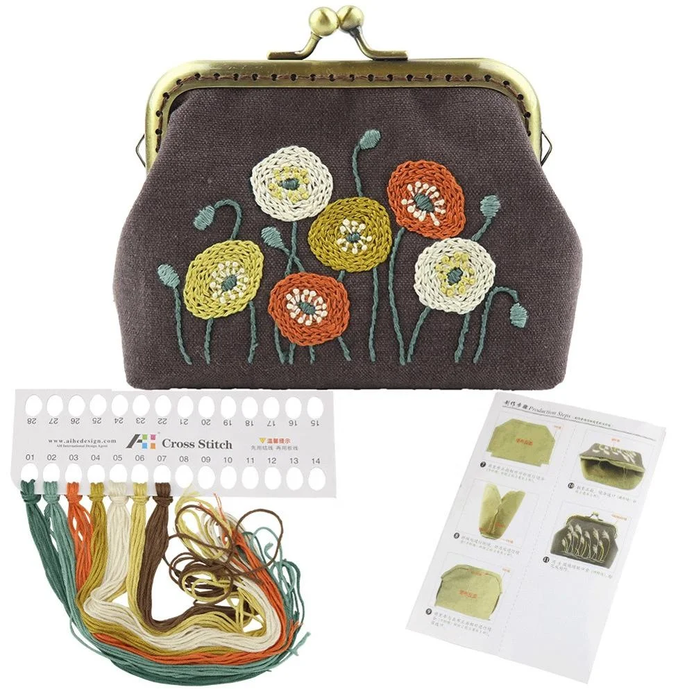 
Handmade Purse Kits Coin Bag Embroidery Fabric Embroidery Craft DIY Kits Embroidery Kits 
