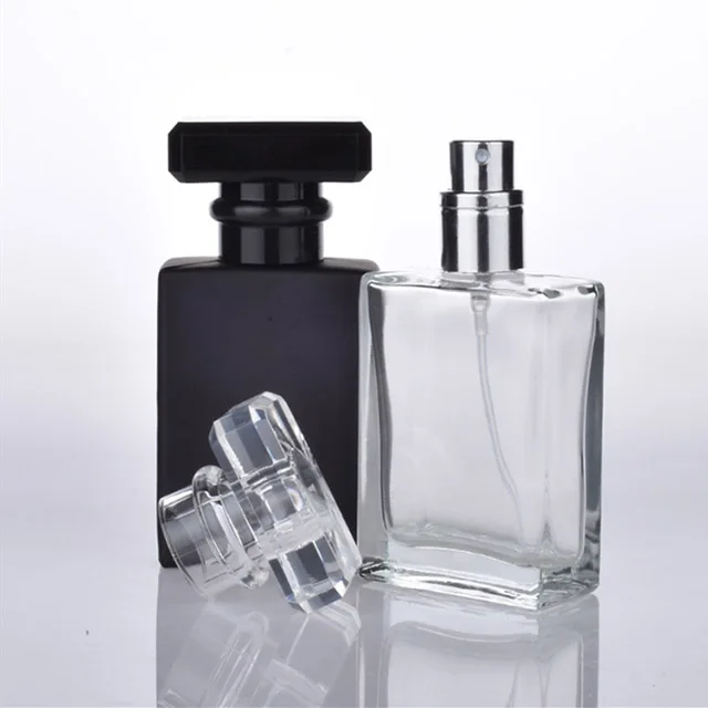 30ml 50ml 100ml Empty Luxury Square Spray Fragrance Perfume Bottle with Metal Lid Spray Pump Glass Bottle