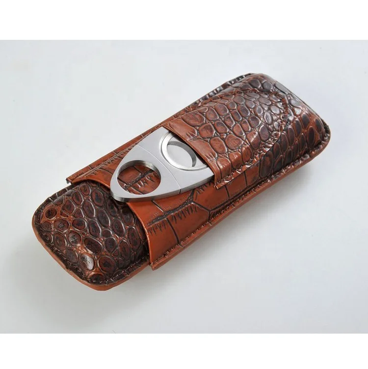  Крокодил коричневый кожаный ударопрочный из 2 предметов портсигар с резки нержавеющей стали