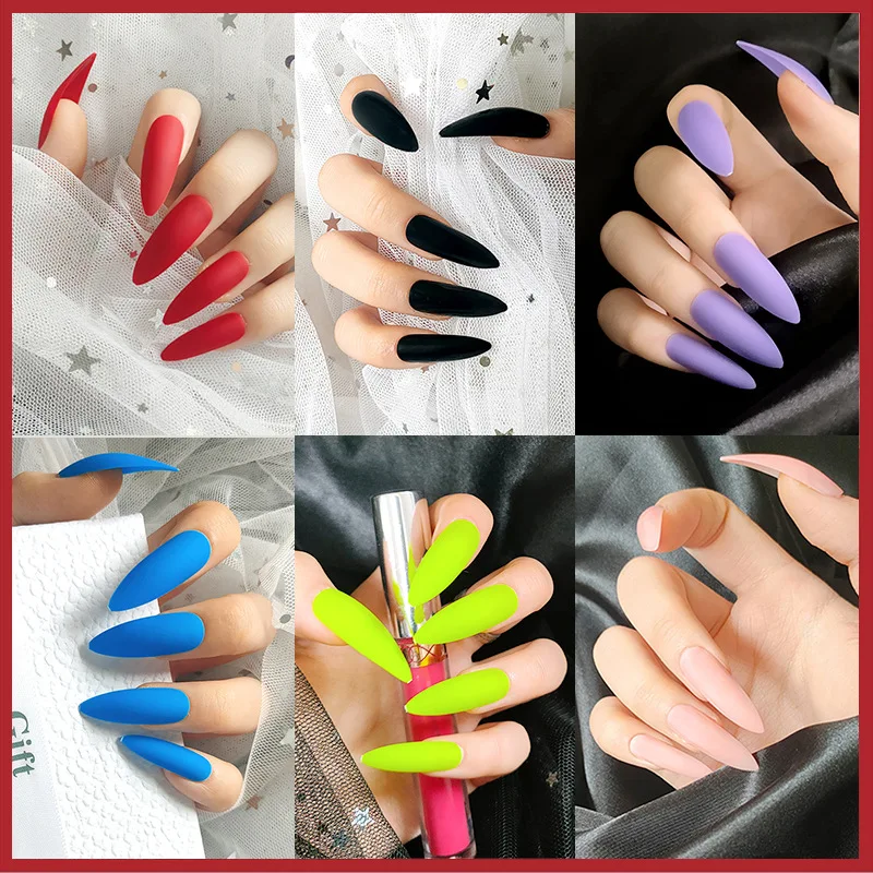 24Pcs Solid Scrub Design Long Middle Ballerina French Christmas Press On Nails ABS Artificial Fingernails Art for Women