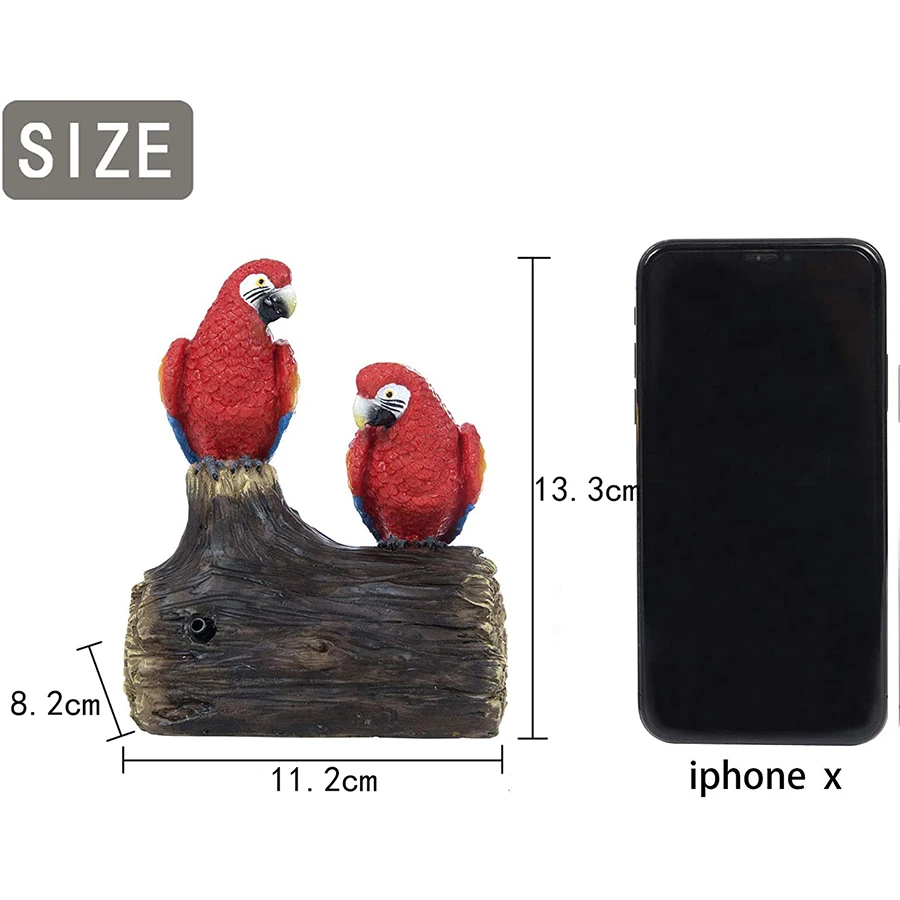 Garden Statues Red Sensor Parrots Decorative Resin Liberty Singing and Chirping Birds for Patio Lawn Yard Home Garden in Office