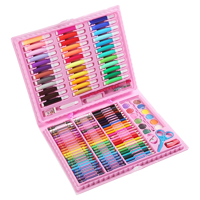 Popular 150 Pieces Art Drawing Set Crayons Oil Pastels Colored Pencils Watercolor Pen Kids Stationery Gift Set Drawing Pencil