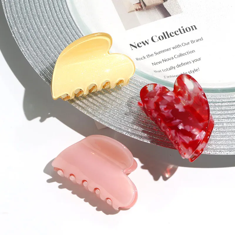 fancy small red heart hair claw clips for women thin hair custom logo claw hairclips decoration acetate korean hair clamp clip