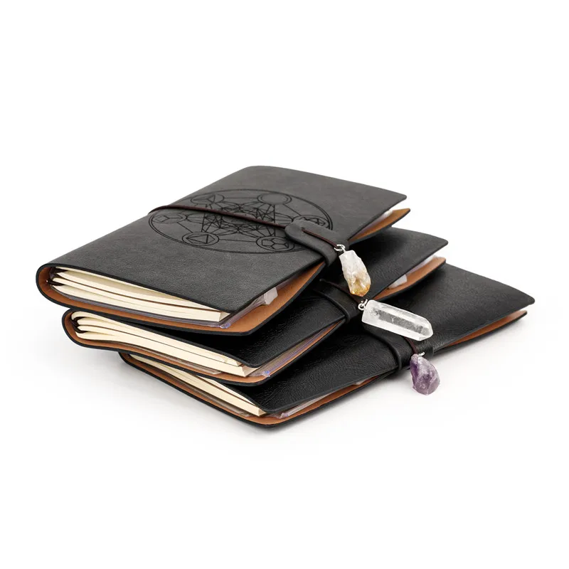 2021 чакра камни ведьма камни символы Полированная кожа на заказ свободный спиральный блокнот