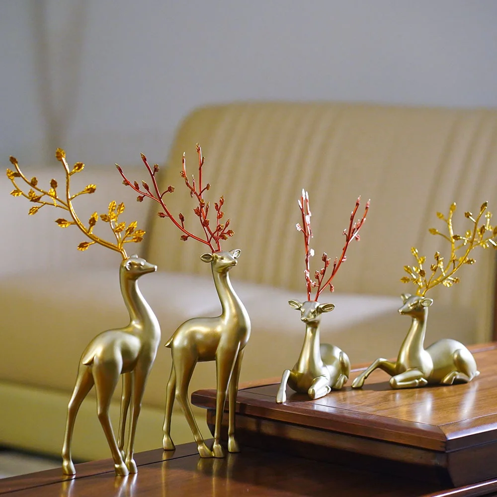 Custom Christmas Ornaments Home Party Decoration Golden Resin Christmas Standing Reindeer Statue Christmas deer decor