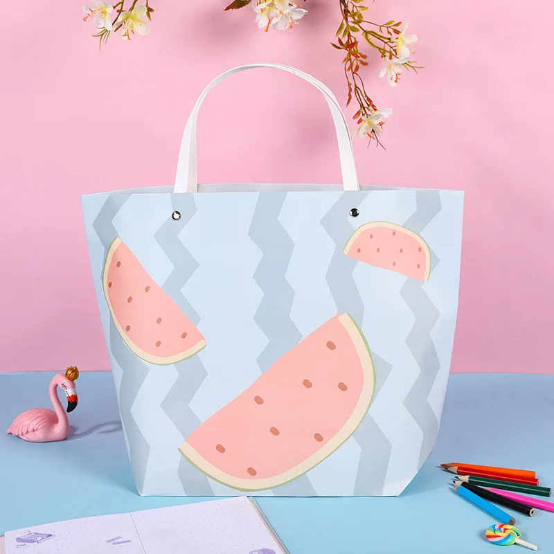 Ship-shaped white cardboard pink fruit pattern clothing tote bag creative ingot gift paper bag
