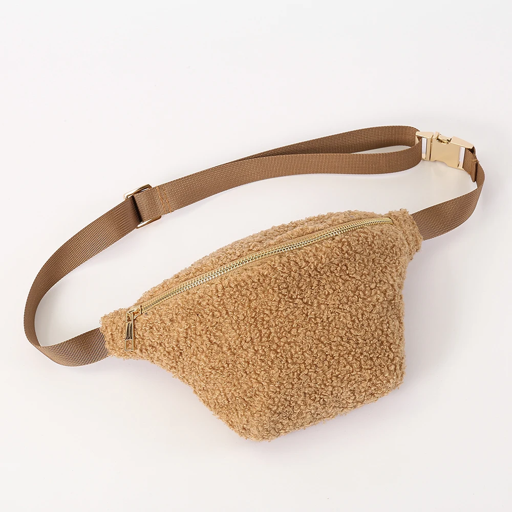 New Fashion Design Ladies Pink Cute Plush Fancy Straps Purse Sports Belt Bag Waist Bag Shoulder Bags Teddy Fanny Pack