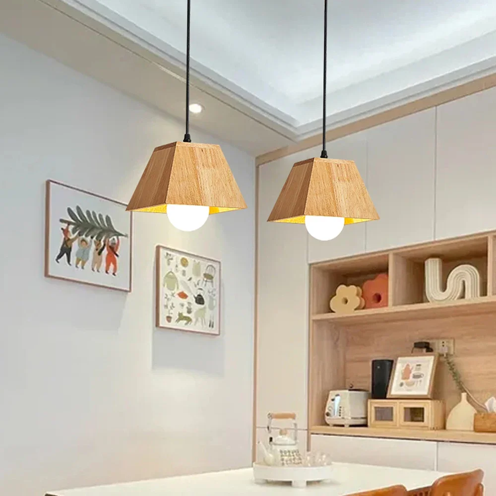 Solid wood dining room chandelier Nordic log air table bar lamp wood art bedroom headboard