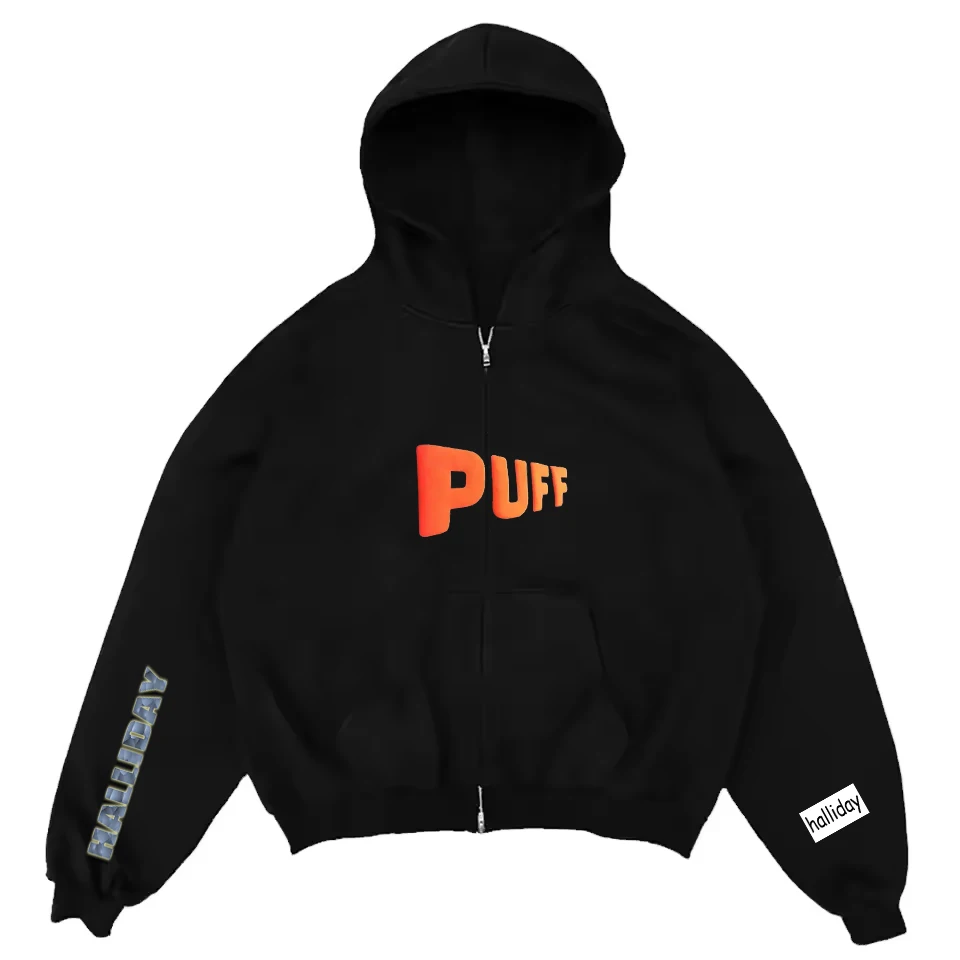 HLD24034MH Free Sample Manufacturer 100%Cotton Oversize Heavy Weight Puff Print Cropped Boxy Zip up Hoodies men