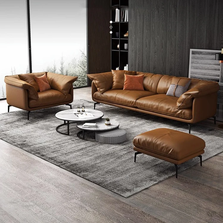 Light luxury leather sofa living room modern simple 1+2+3 sofa combination modern home furniture sofa set