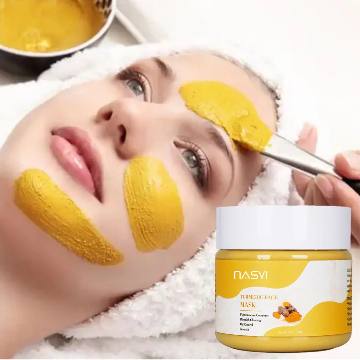 NASYI Private Label Customized Wholesale Organic Turmeric Cleansing Mud Mask  Anti Aging Turmeric Powder Mud Face Mask 120g