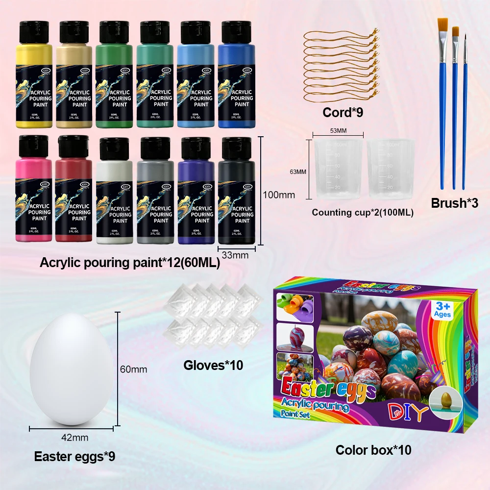 KHY DIY Easter Egg Fluid Acryl Paints Professional Non-toxic Pre Mixed For Pouring And Acrylic Pour Easter Egg Paint Set
