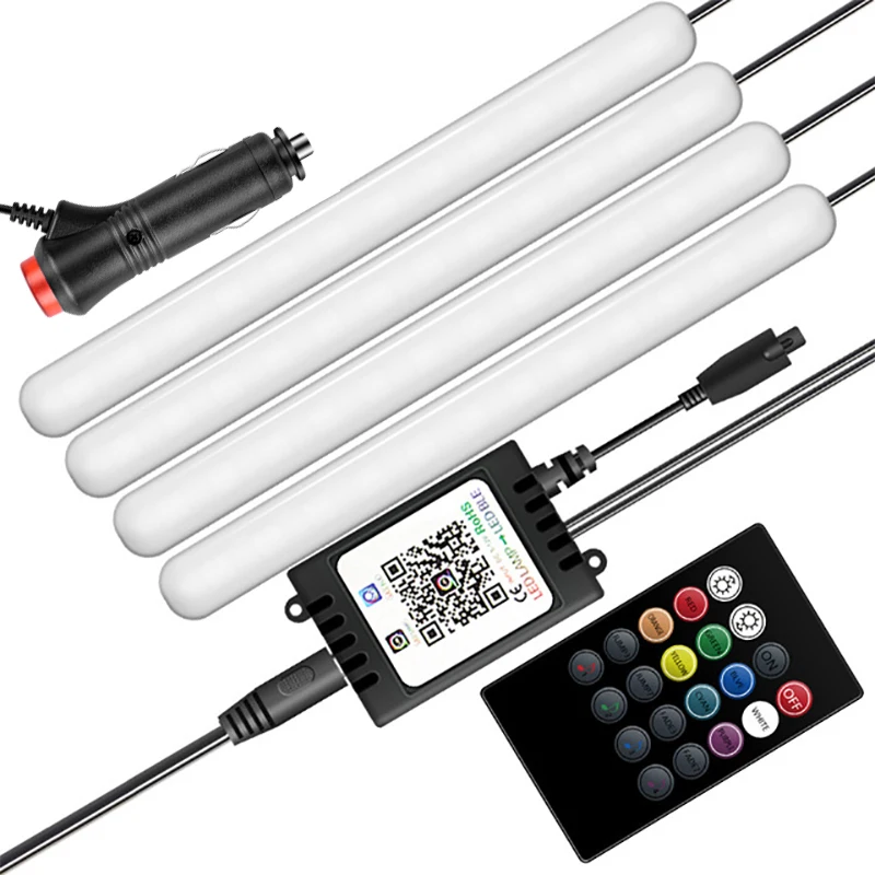 Creative 4 in 1 Decorative Accessory Ambient Strips Led Car Lot Kit Interior Voice Control Atmosphere Cold Light 2021
