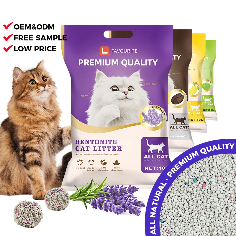 wholesale bulk 100% Natural Sodium Cat Sand Lavender Scent Odour Lock Strong Dust Free Clumping Premium Bentonite Cat Litter