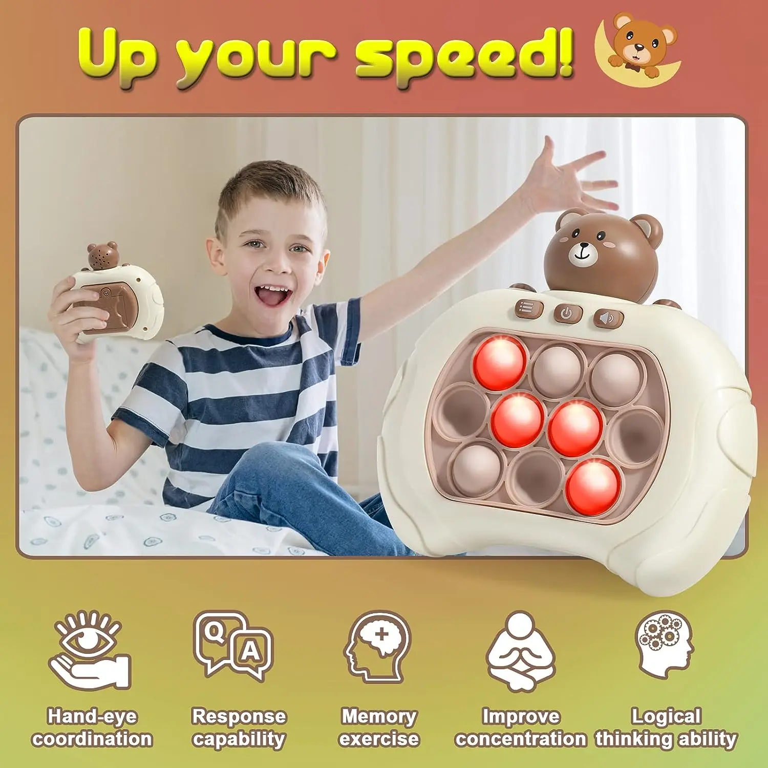 Huiye Pop Fidget Kids Games Toys Relief Anti-Stress Handheld Game Quick Push Bubble Stress Pop Light Up Game Toys For Children