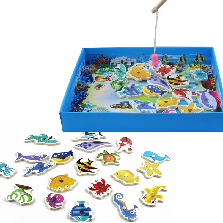 BDJ Game Toys Sea Theme Marine Biological Cognition Wooden Fishing Game Toy For kids