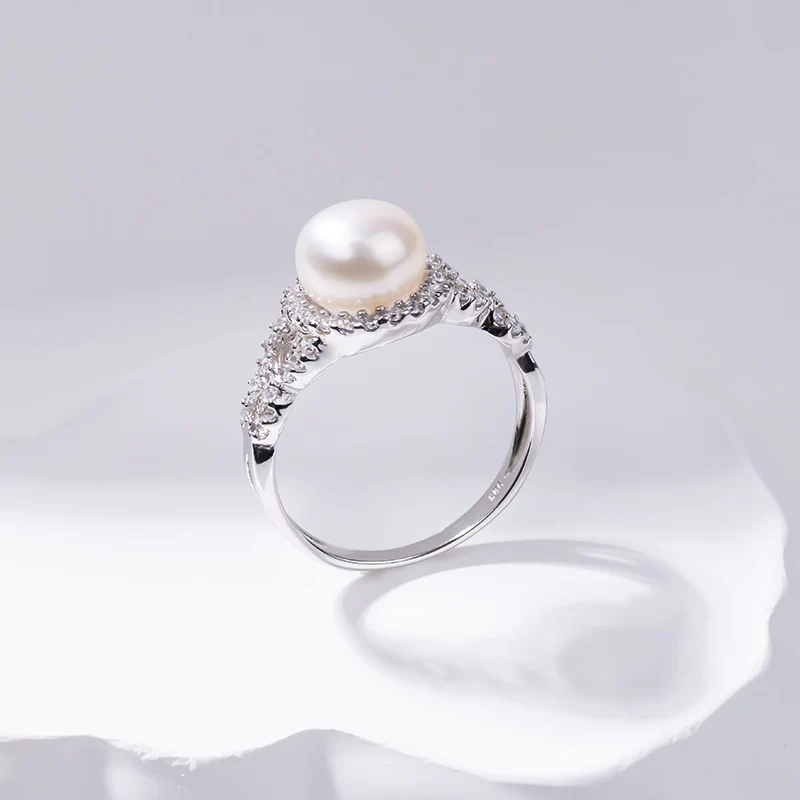 Minimalist Jewelry Simple Stackable Dainty Cubic Zirconia Engagement Ring Womens Wedding Chunky Adjustable Pearl Ring Silver