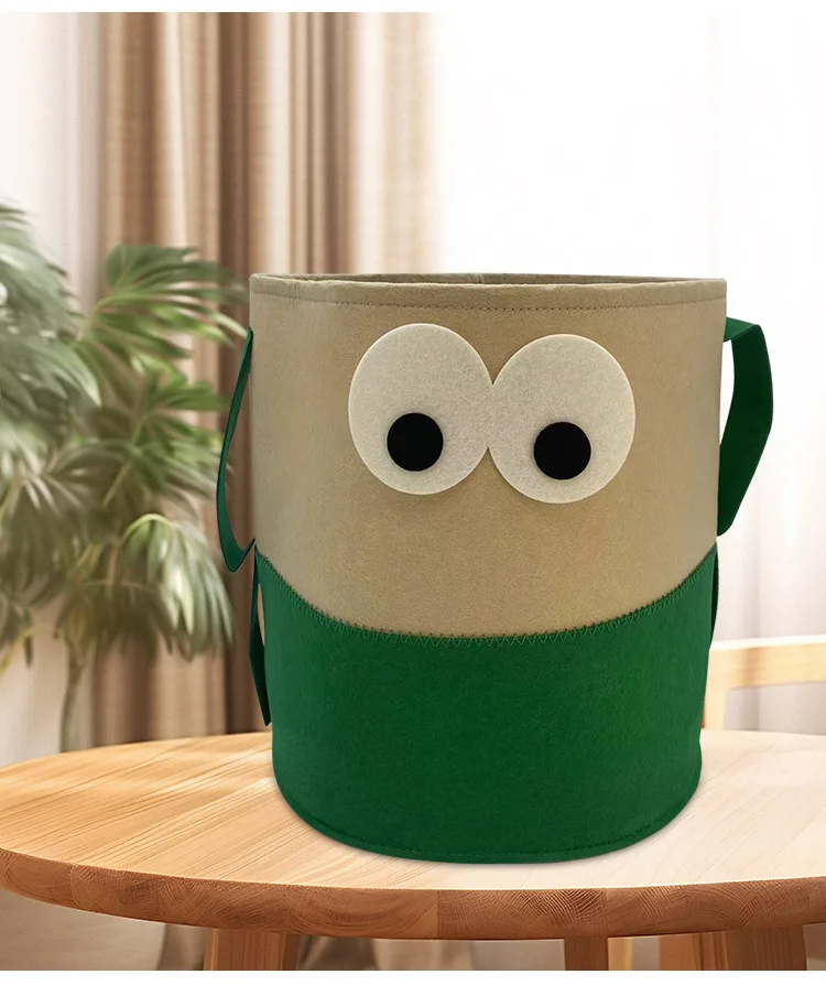 Cartoon Children Toys Storage Basket Laundry Basket Wholesale Felt Clothing Storage Boxes & Bins Europe White Green Round