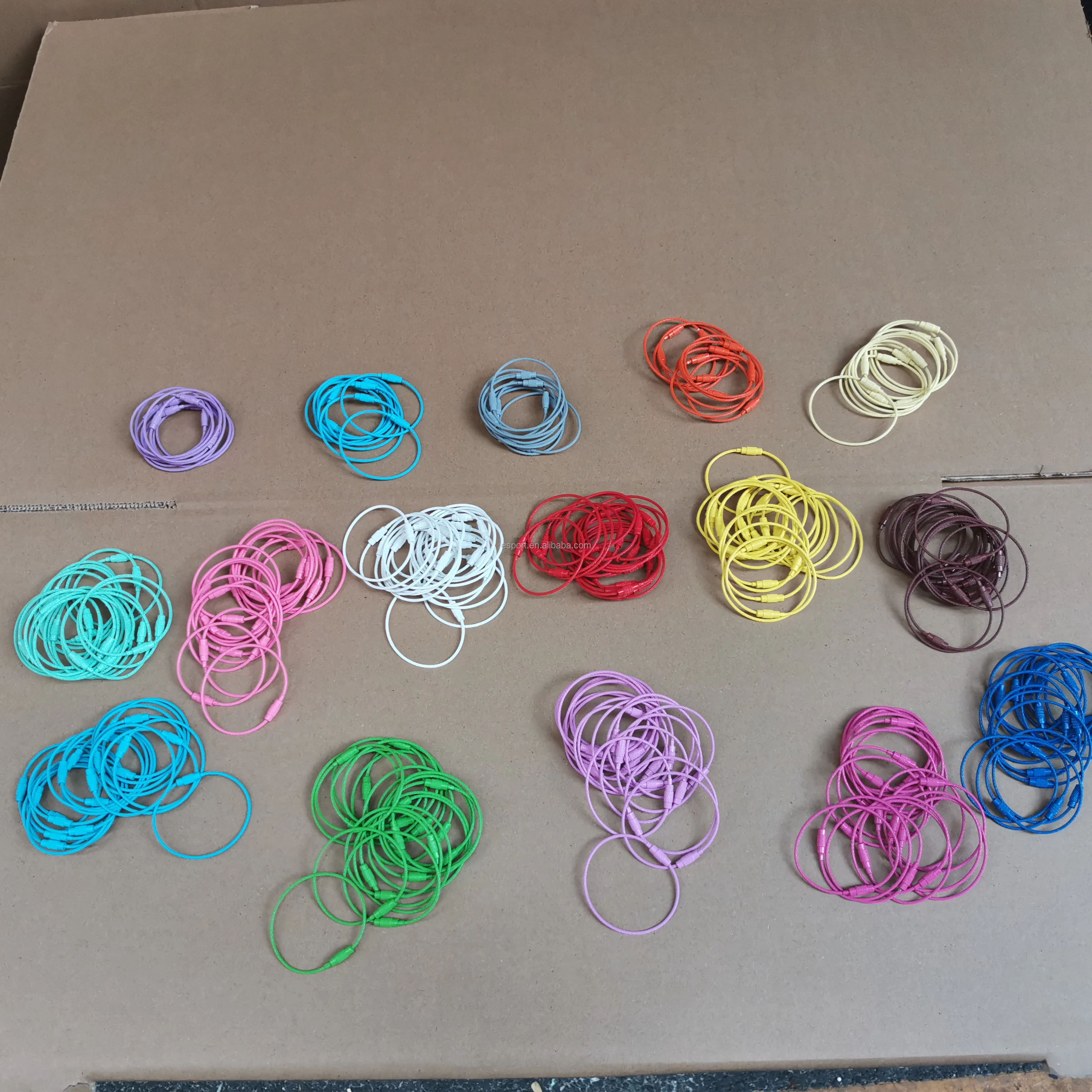 wholesale custom luggage keyring Spray Paint Wholesale Stainless Steel Wire Cable Keyring Hook Key Chain With High Quality 15cm