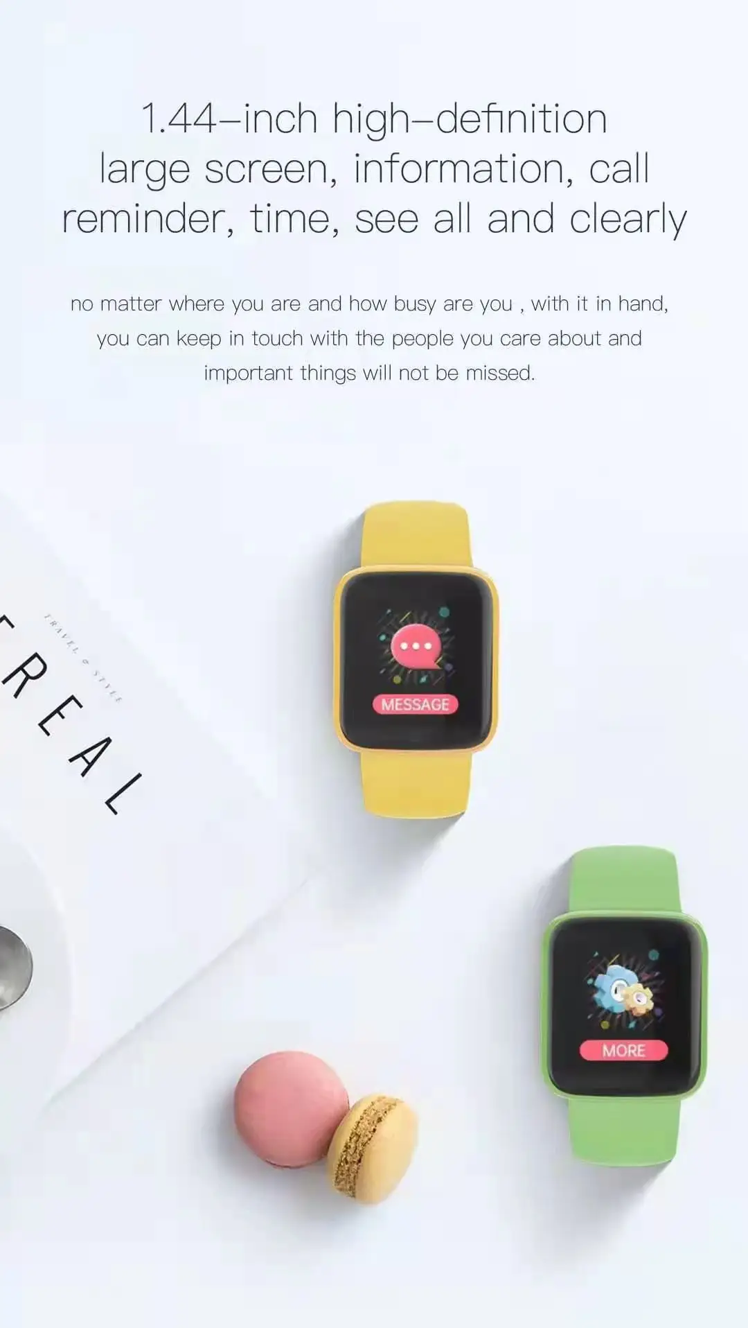 Vivistar D20s Смарт часы Macaron ремешок фиолетовый желтый температура тела поддержка настроить логотип