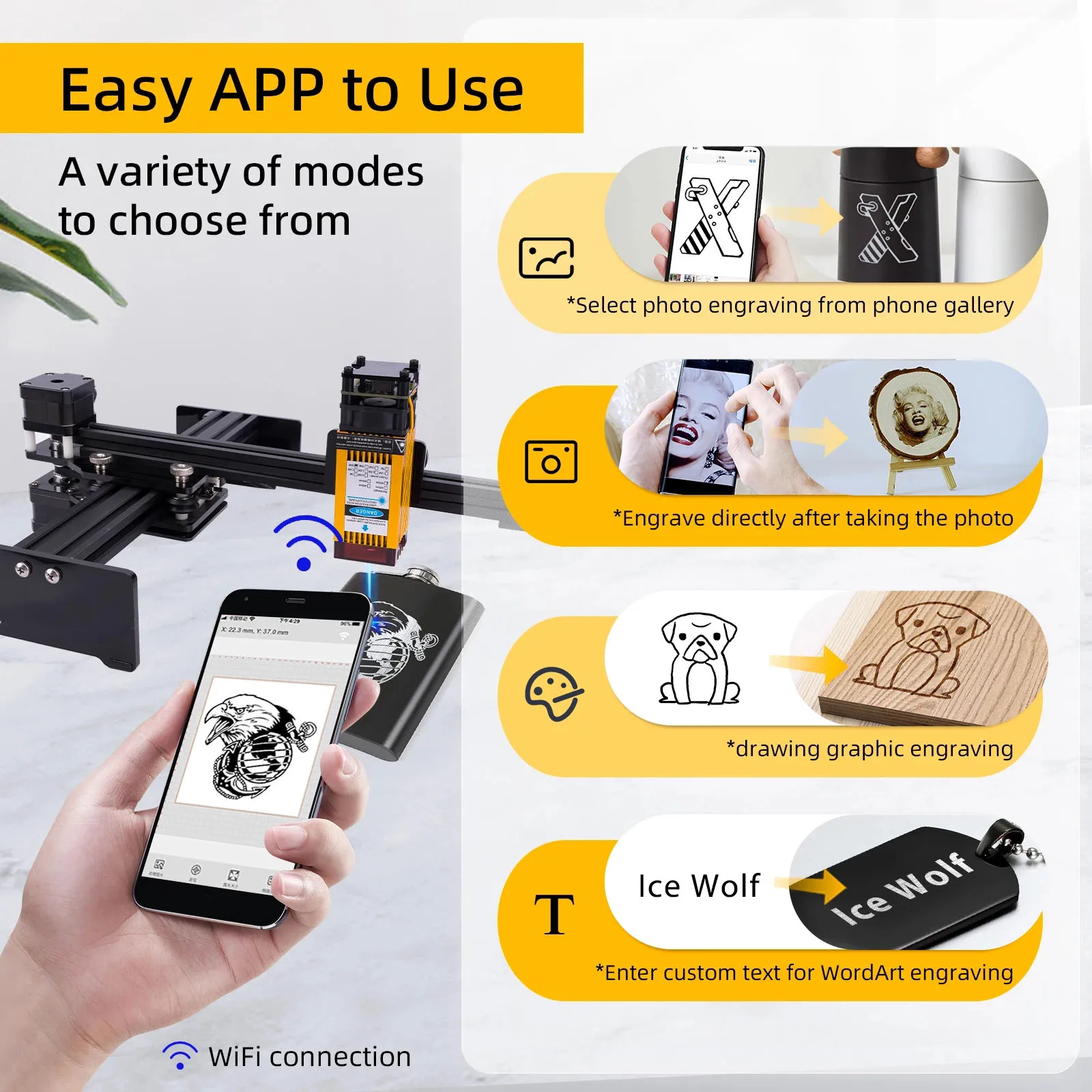 Small 7000MW Wood Acrylic Metal Leather Stone Crystal Engraving Machine CNC 3D Crystal Lazer Engraver