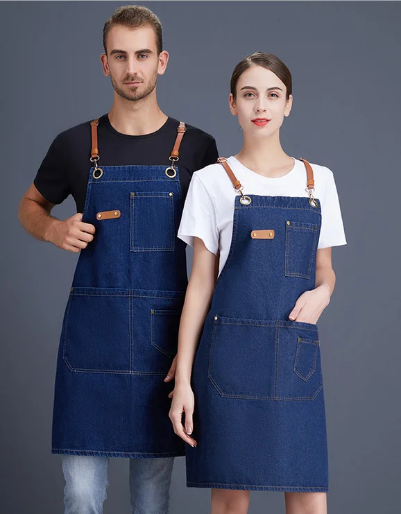 Cheap wholesale Denim apron custom logo printing fashion kitchen apron