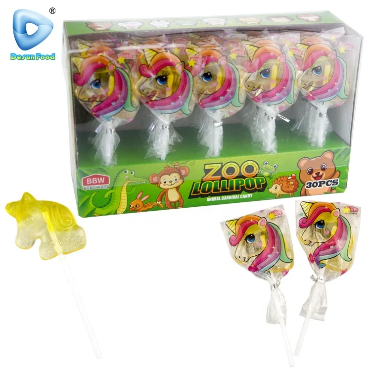 Wholesale Custom Animal Horse Shape Unicorn Fruity Lollipop Hard Candy
