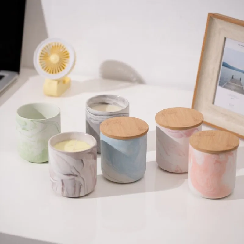Прямая продажа с завода, изготовленная на заказ пустая керамическая банка для свечей под мрамор для изготовления свечей