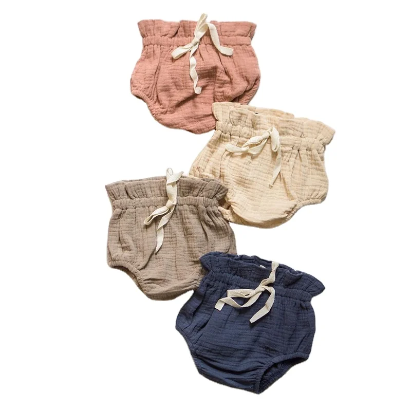 Neutral Baby Organic Cotton Shorts Gauze Harem Shorts Drawstring Casual Loungewear Custom Cozy Muslin Bummies Kids Bloomers