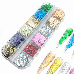 12 Grid colorful aluminum foils nail gold silver foil paper Sequins Nail Art Decoration Glitter Diy Nail