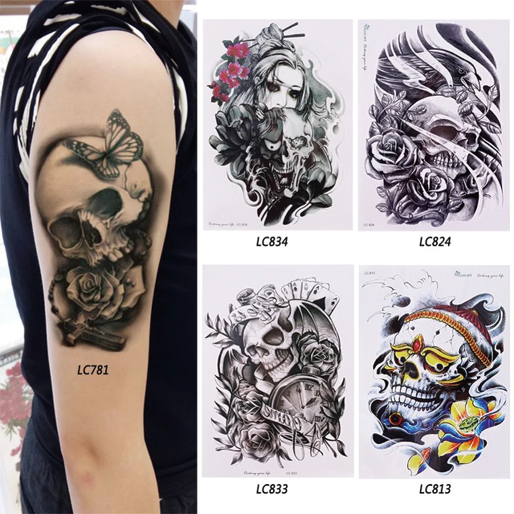 Cool Sexy Skull Tattoo Sticker Artificial Temporary Lasting Arm Tattoo Sticker For Men/Women