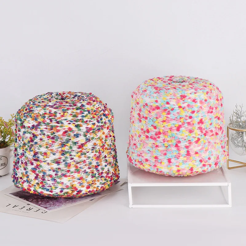 Pretty Colorful Soft Polyester Nylon Blended Pompom Fancy Yarn for Crochet and Hand Knitting