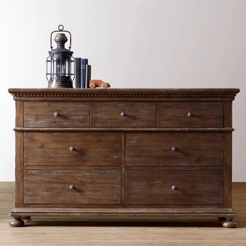 RH American solid wood seven bucket cabinet oak to do old drawer storage cabinet living room retro wall storage cabinet custom