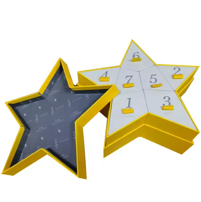 Star Shaped Design Hardboard Packaging Holiday Gift Paper Box With 7 Small Drawer Boxes Inside For Holiday
