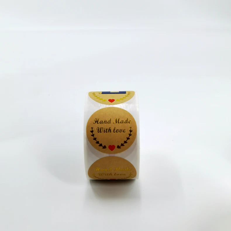 Factory wholesale 500 pcs handmade with love kraft paper stickers