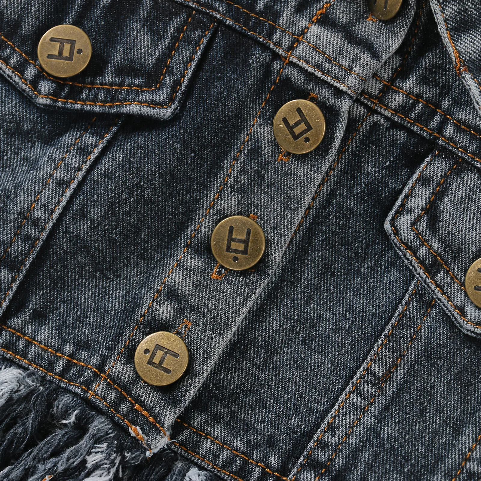 Fray Bottom Adorable Sweetness Baby Toddlers BIG SIS Black Fringe Denim Jacket Girls Dolly Fringe Detail Tassel Jean Jacket