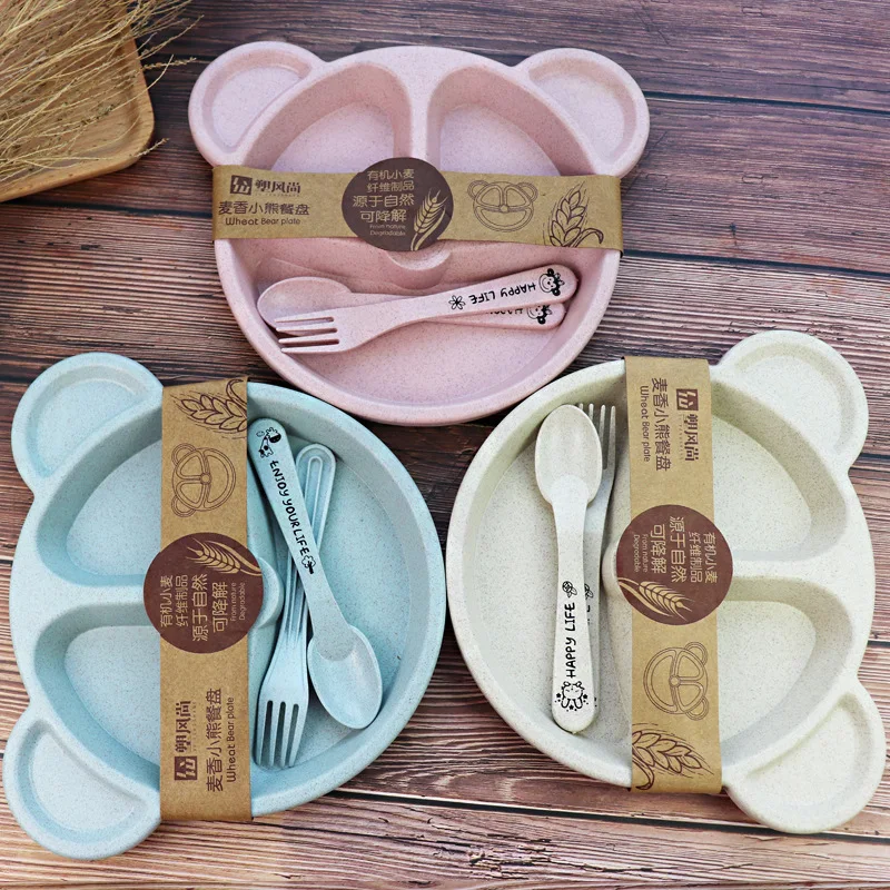 Baby Feeding Tableware Set Cartoon Plates Kids Dishes Children Dinnerware Anti-hot Training Eating Food Bowl With Spoon Fork