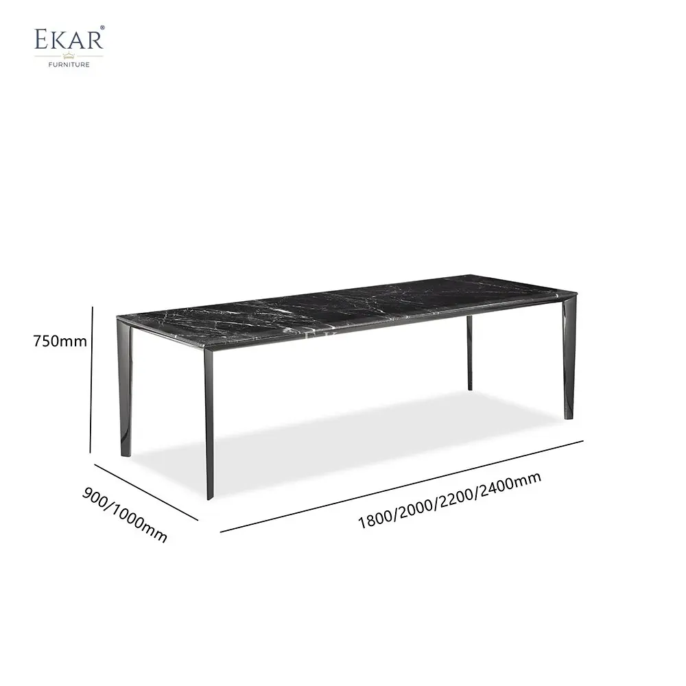 Modern Gold Inlay Dining Table with High Gloss Solid Steel Black Base for Home or Office Furniture