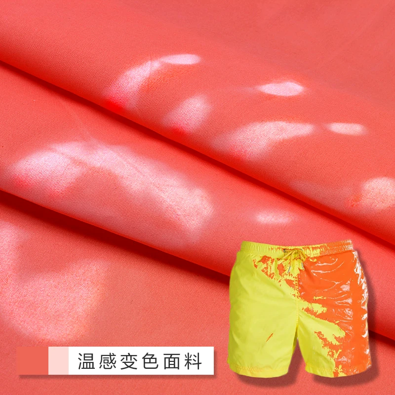 
Hot sales water change color DIY temperature sense magic pattern peach skin fabric for beach shorts 