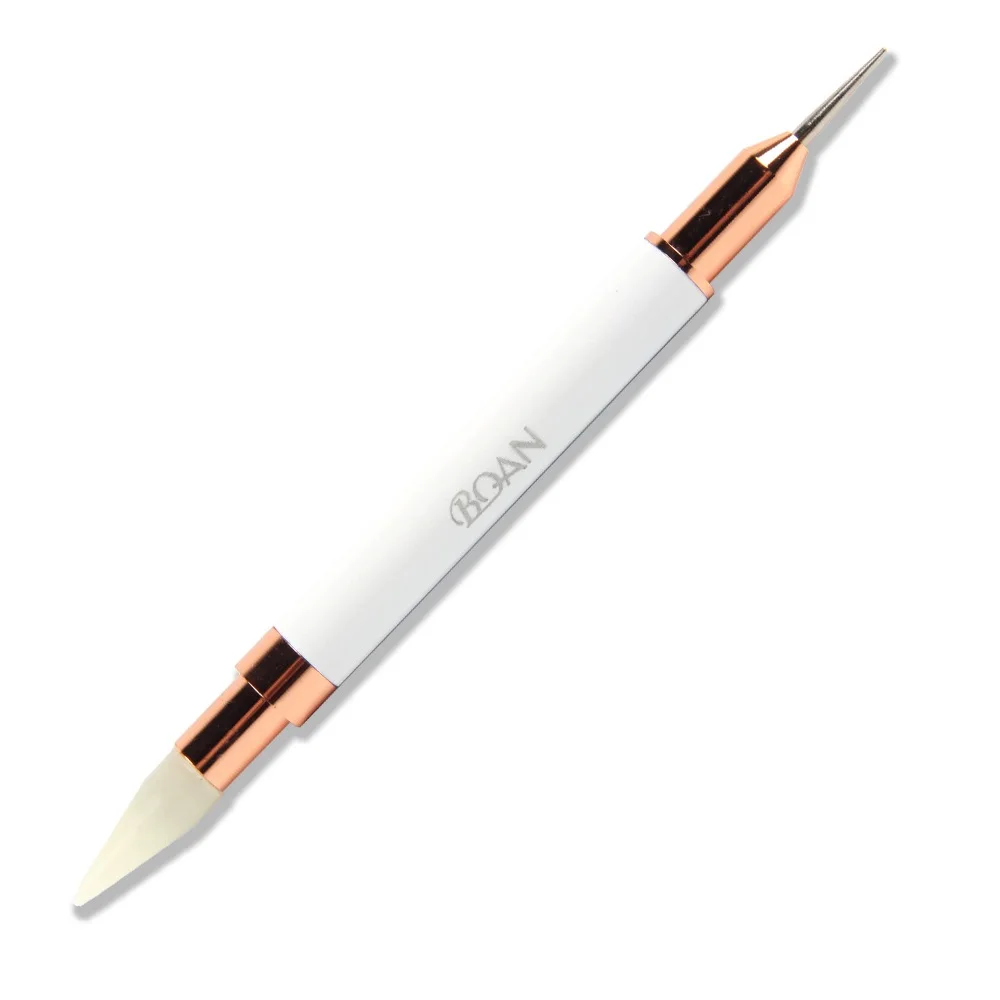 Lootaan Private Label Dual-head Rhinestone Picker Metal Handle Nail Wax Art Dotting Pen Nail dot Brush Tools for Manicure