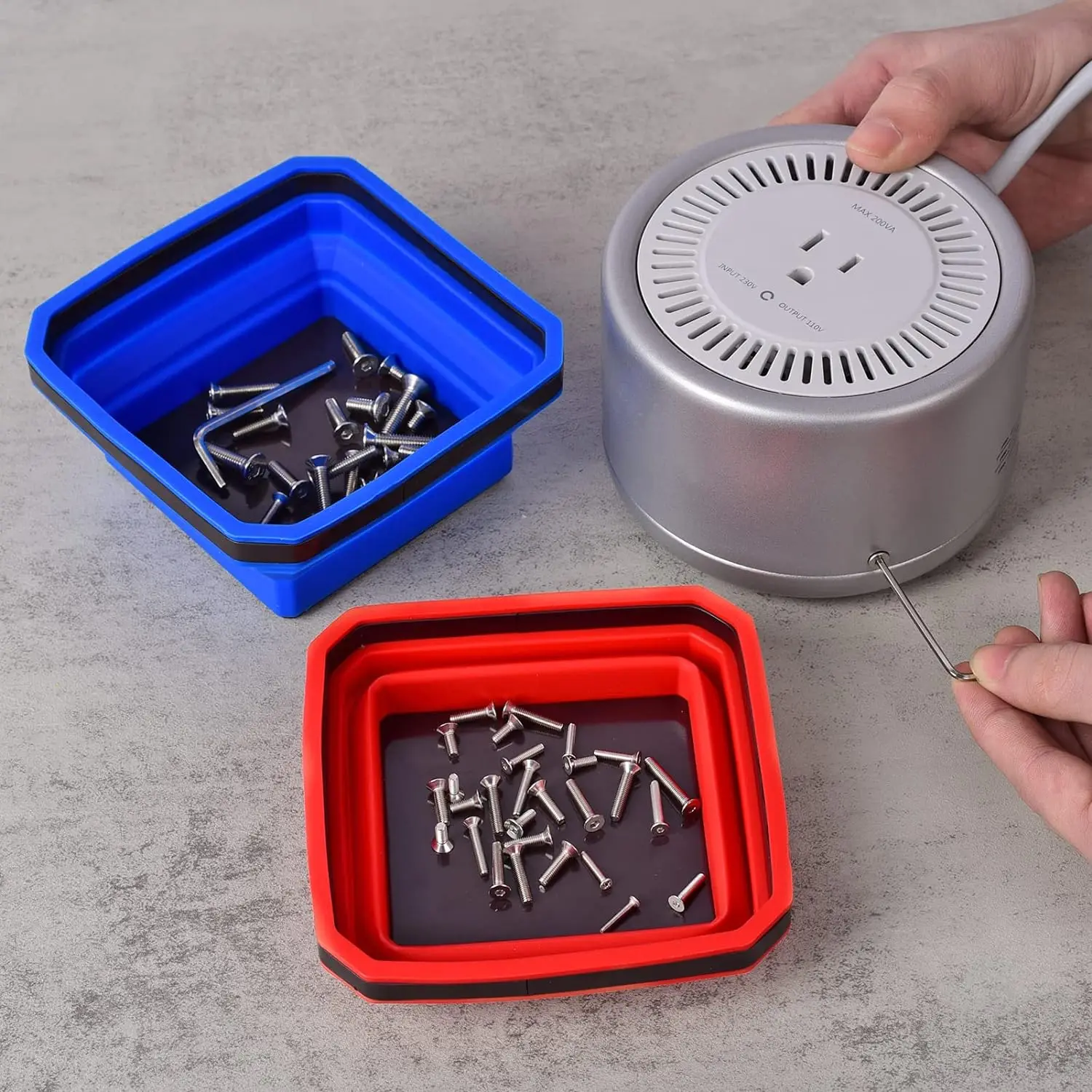 141120 Collapsible Magnetic Parts Tray Set 4-piece, Insulating silicone, Dual-sided Thickened Rare Earth Magnetic Base