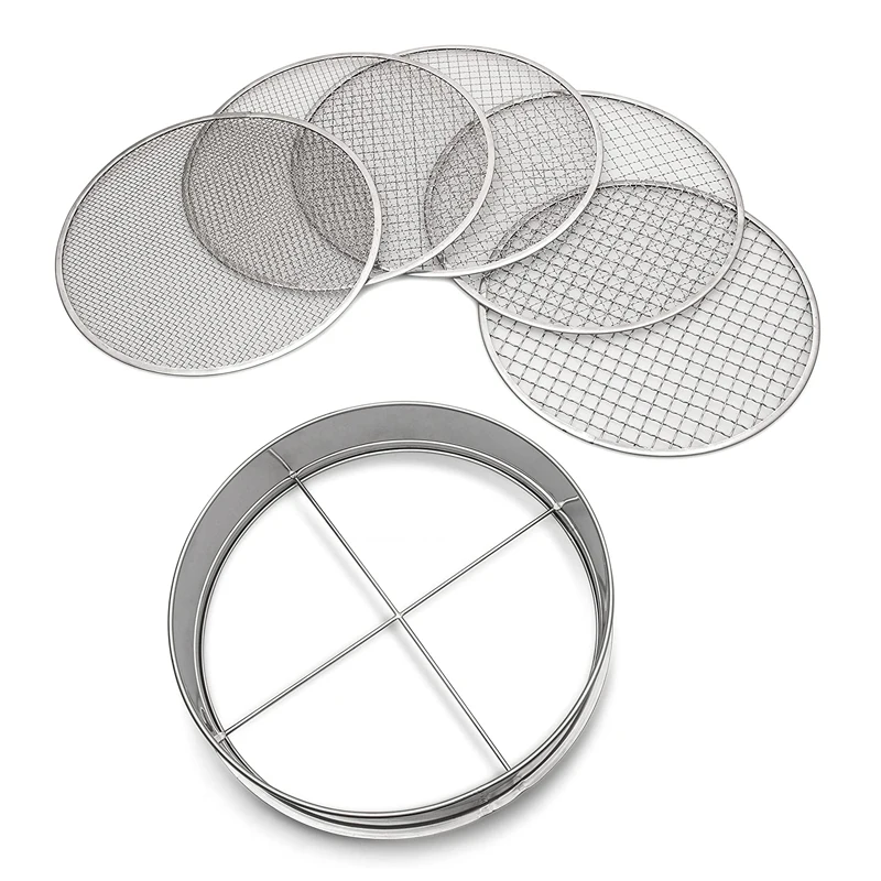 1 Garden Sieve with 5 interchangeable mesh  Garden Potting Mesh Sieve Sifting Pan Mix Soil Filter Stainless Steel Riddle
