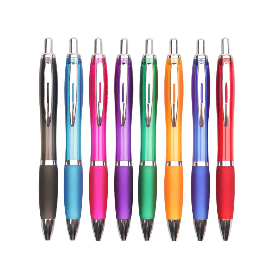 Wholesale hot popular transparent click retractable advertising calabash curve shape soft grip ball pen with customized logo