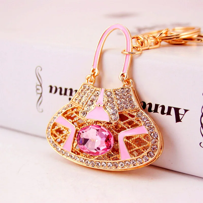 Enamel Crystal Heart HandBag Keychains Stylish Purse Bag Buckle Pendant For Car Keyrings key chains holder women