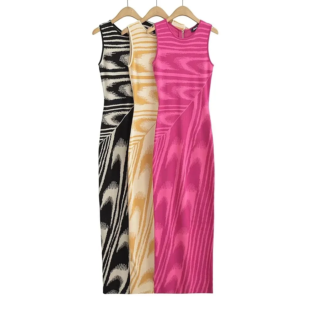 2023 clothing leopard print fall luxury tight modest vest korean custom sexy long ladies knit sleeveless sweater dress for women