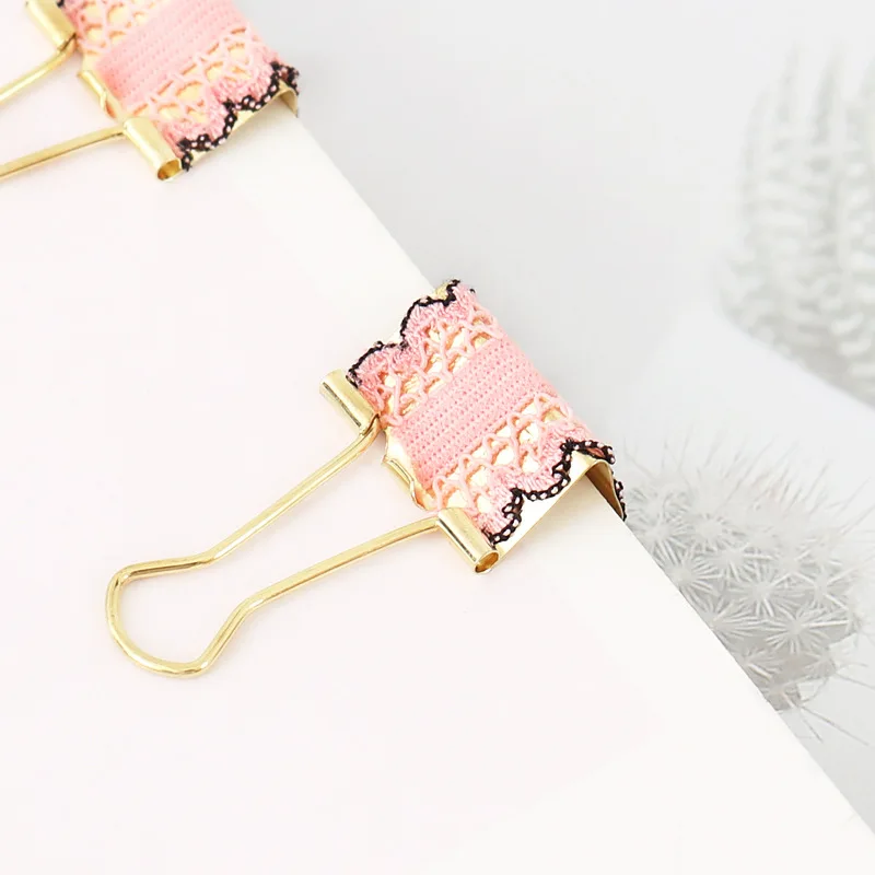 Lace creative cute color long tail ticket clip office paper storage metal dovetail pink green color binder clip for wholesale