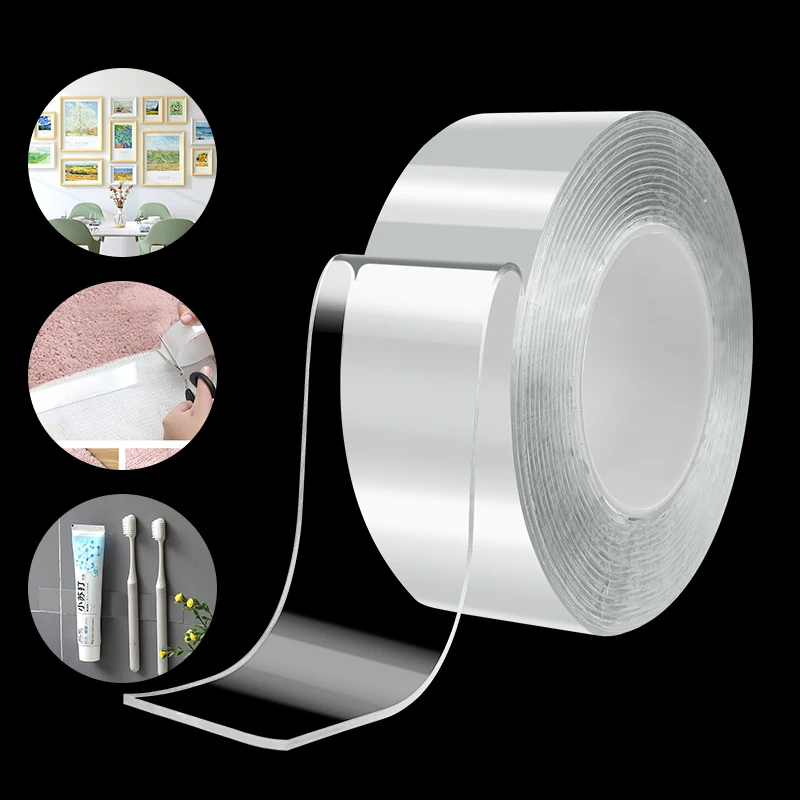 Double Sided Washable Adhesive Tape , Strong Viscosity Self Adhesive Rug Carpet Seaming Gel Transparent Nano Tape